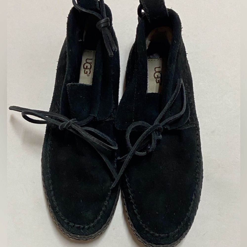 UGG S/N 1094814 Woodlyn Black Suede Loafers with Shearling Lining Size 7USA - Picture 3 of 14
